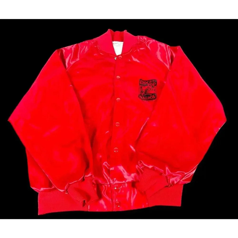 Vintage Rocky Top Country Saloon Red Satin Jacket Auburn Size XL Made In USA